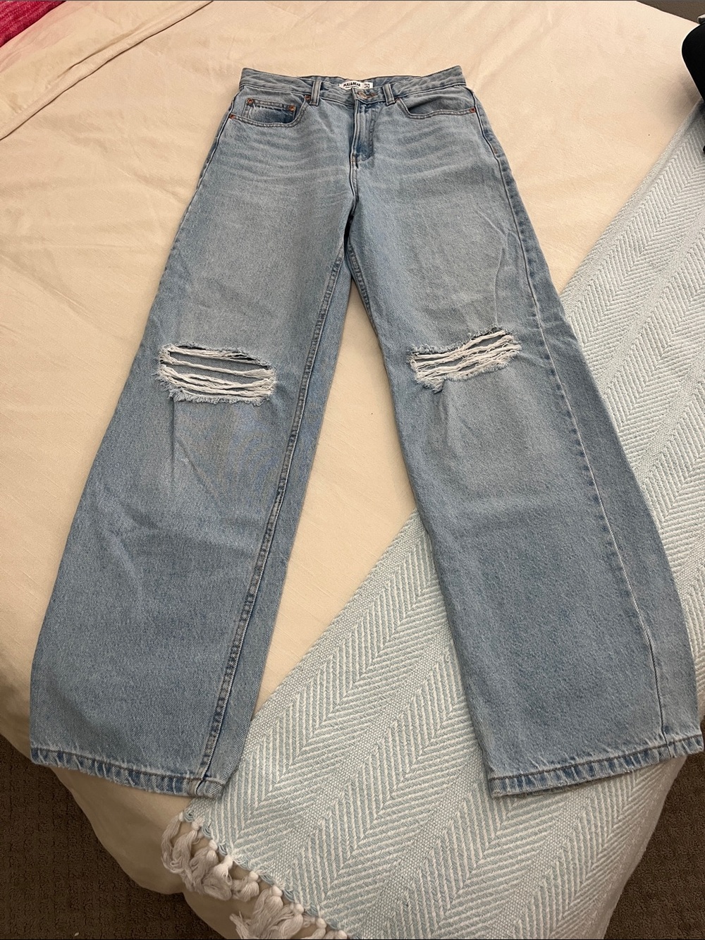 Pull&Bear Light Blue Distressed Wide-Leg Jeans